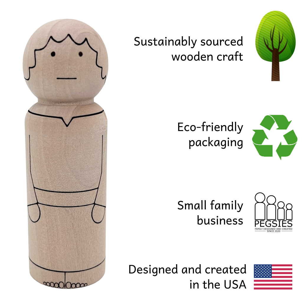 Large last supper peg doll with description of Pegsies eco-friendly talking points
