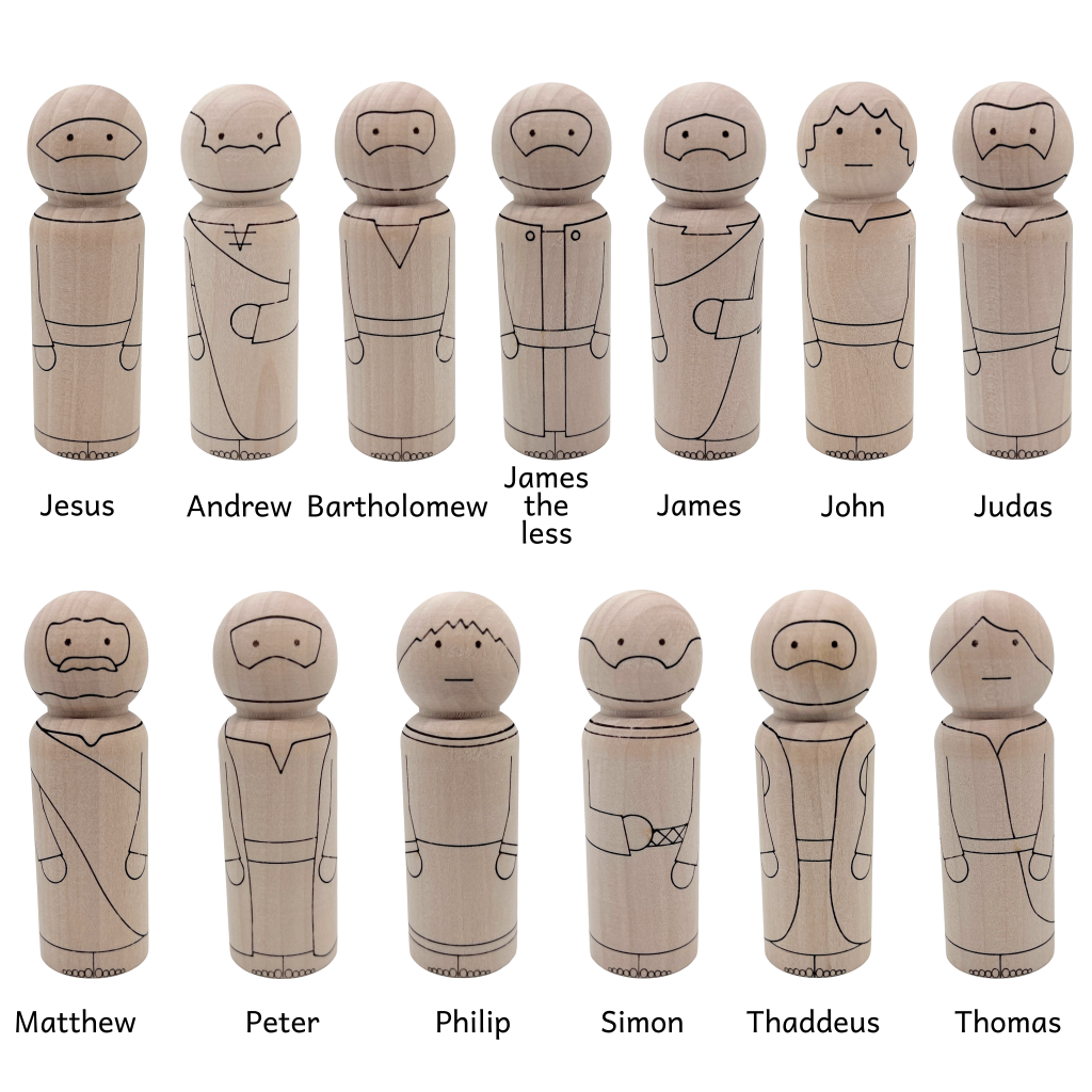 12 disciples and Jesus wooden peg dolls